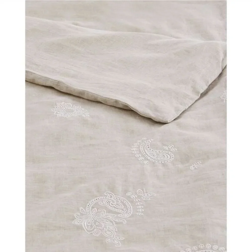 Johnny Was Skyler Eyelet Linen King Duvet Cover in Sand